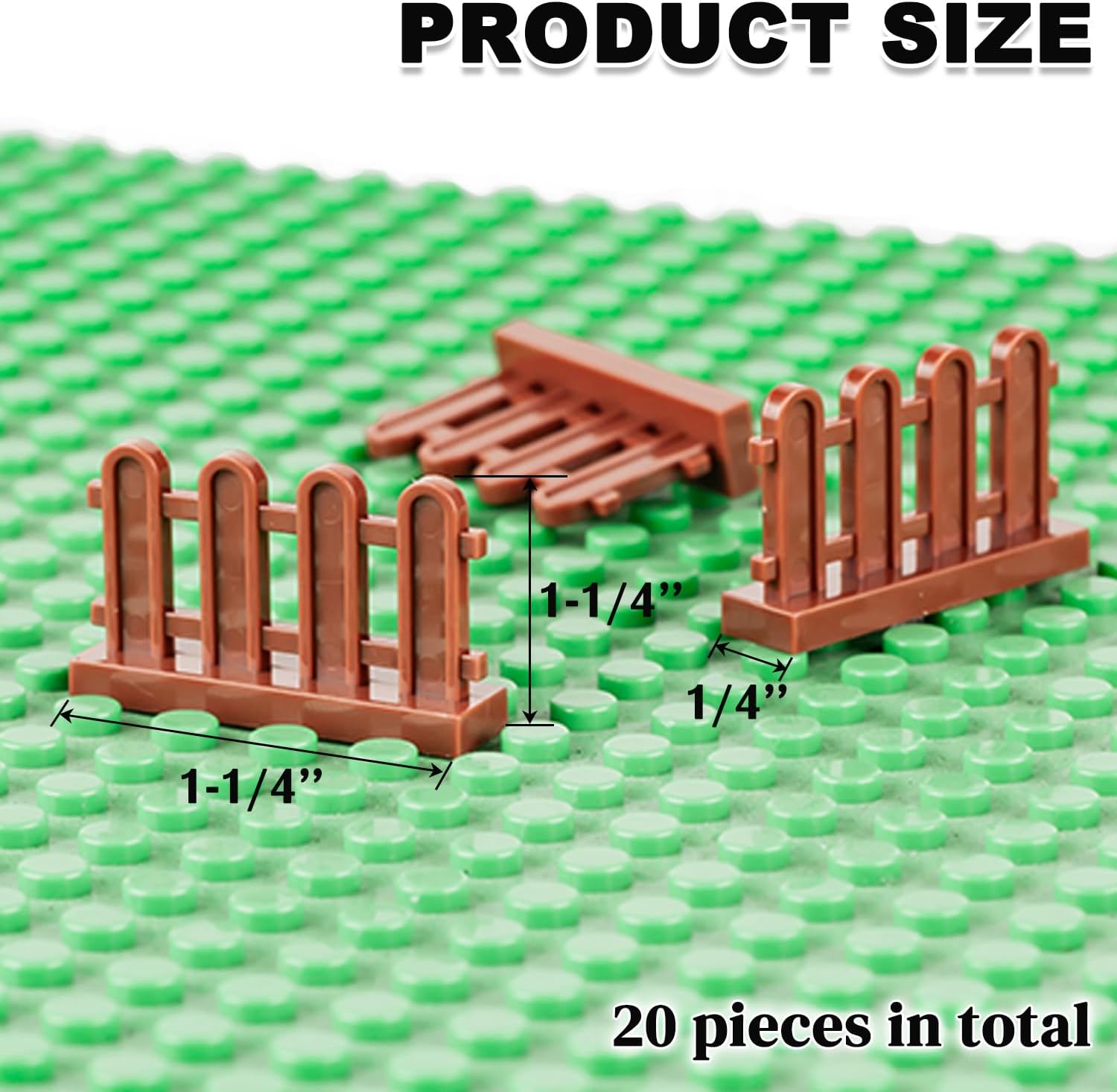 Fence Building Block Set, 20 Pieces Toy Fence Accessories for Garden Trees/Flowers/Farm Animals, Compatible with Classic Bricks (Brown) image 2