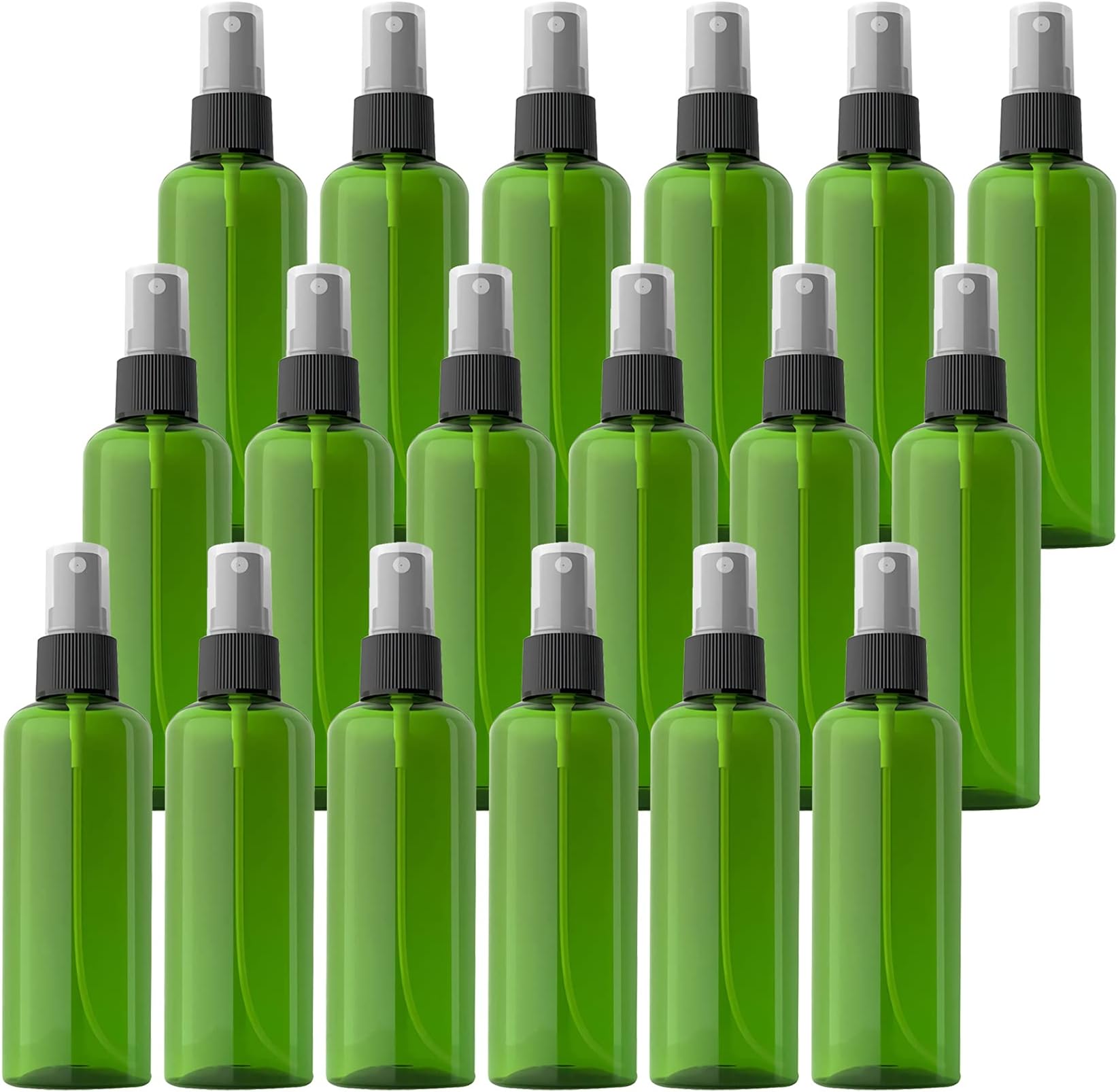 24 Pieces Empty 100 ml Green PET Plastic Fine Mist Pump Spray Bottles with Black Top Portable Sprayer for Perfume Water Cosmetic Travel Containers Refillable, 2x Funnel