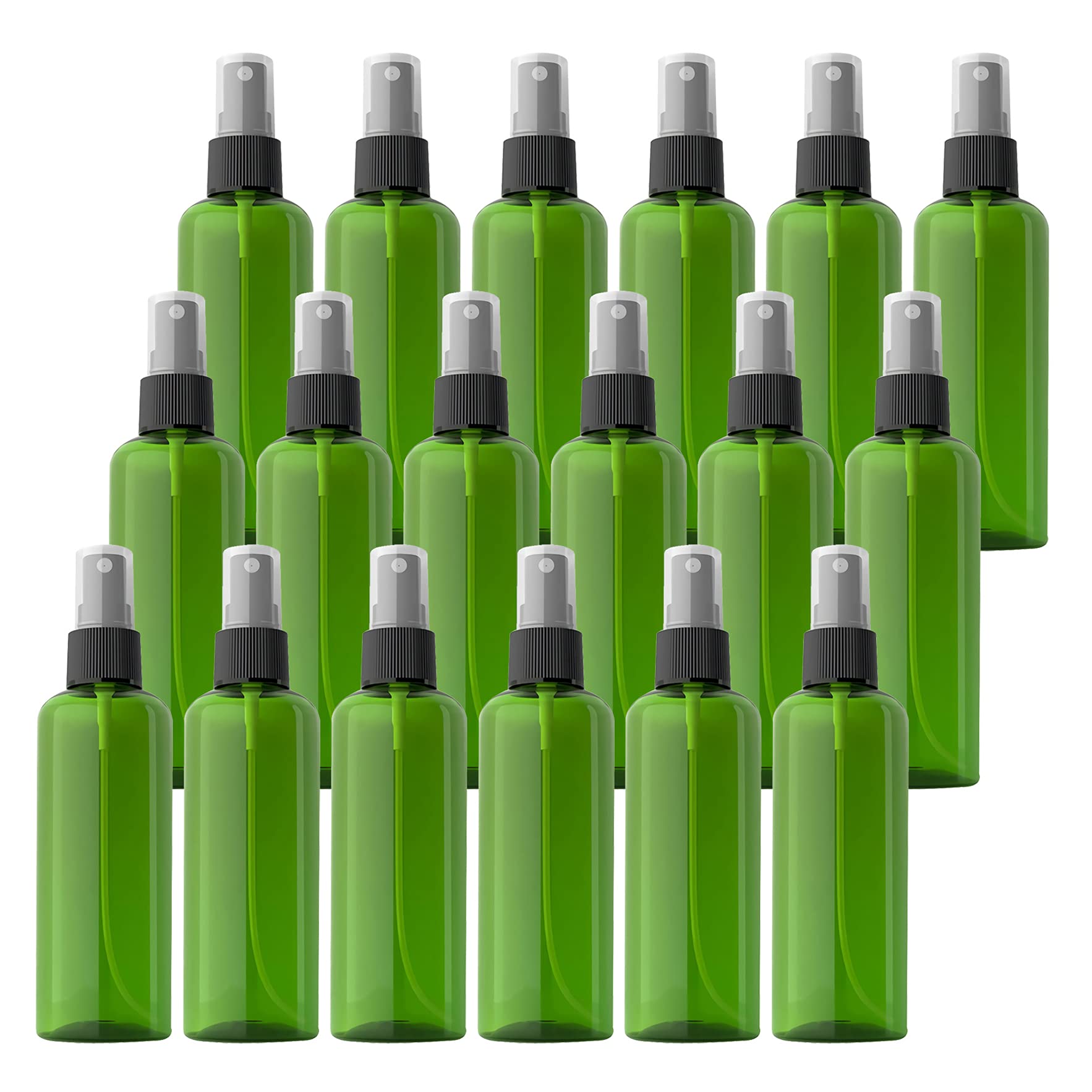 TIANZD 24 Pieces Empty 100 ml Green PET Plastic Fine Mist Pump Spray Bottles with Black Top Portable Sprayer for Perfume Water Cosmetic Travel Containers Refillable, 2x Funnel