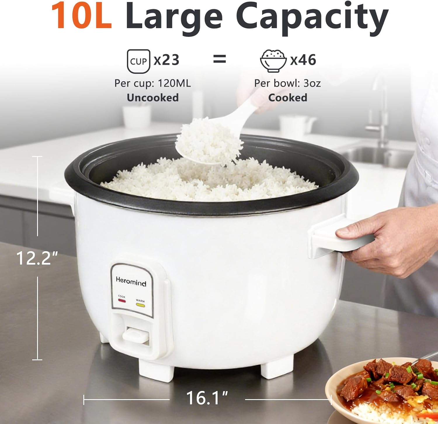 Similar Commercial Rice Cooker, 46-Cup Rice Cooker, 9Qt / 10 L Large Rice Cooker with Nonstick Inner Pot, Fast Cooking and Auto Keep Warm, with Rice Cup and Paddle, Easy to Clean, 1600W 10L