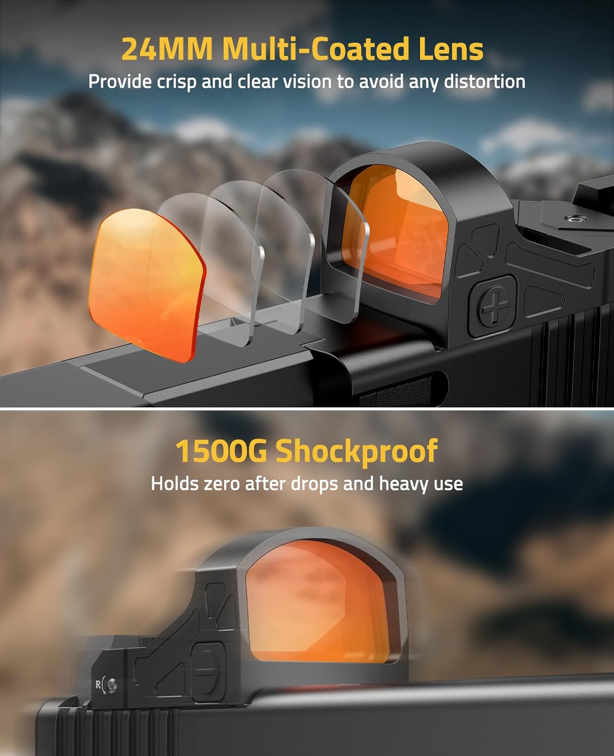 CVLIFE WolfCloak Motion Awake Red Dot Sight for RMR Footprint, 2 MOA Reflex Sight with 0.33" Ultra-Low Profile for Full-Sized Pistols, 1500G Shockproof Optic, Adapter for Glock MOS and 21mm Picatinny