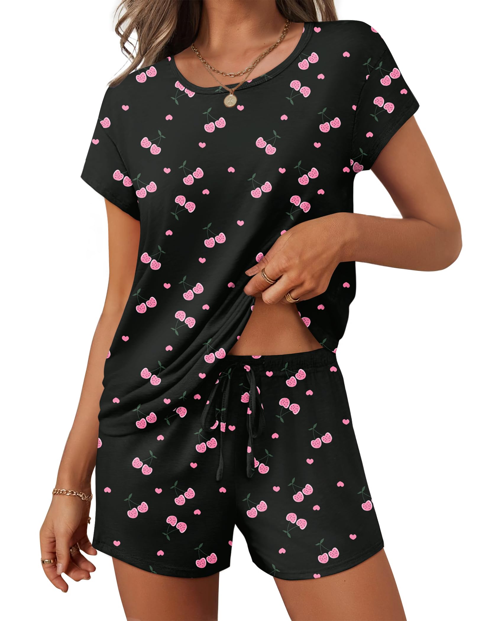 Ekouaer Womens Pajamas Sets Short Sleeve Tops and Shorts Pjs with Pockets