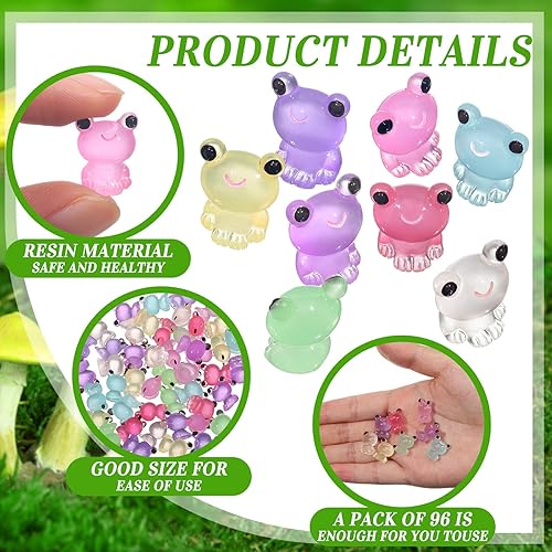 Miniatura 4 de Liliful 48 figuras de mini rana luminosas de resina que brillan en la oscuridad, animales de resina lindos animales en miniatura, mini figuras de