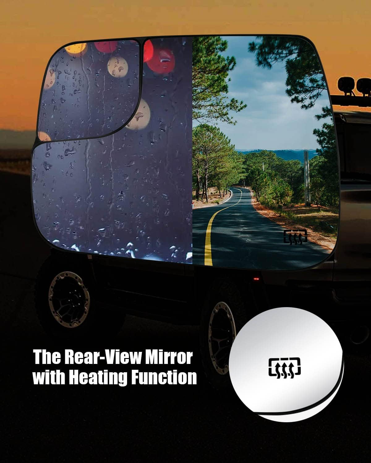 Driver Side Heated Convex Mirror Glass Fits for Dodge Ram 1500 Truck 2019-2021 Left Side Mirror Power Convex Heated with Rear Holder, Replace 68402036AA 68402037AA
