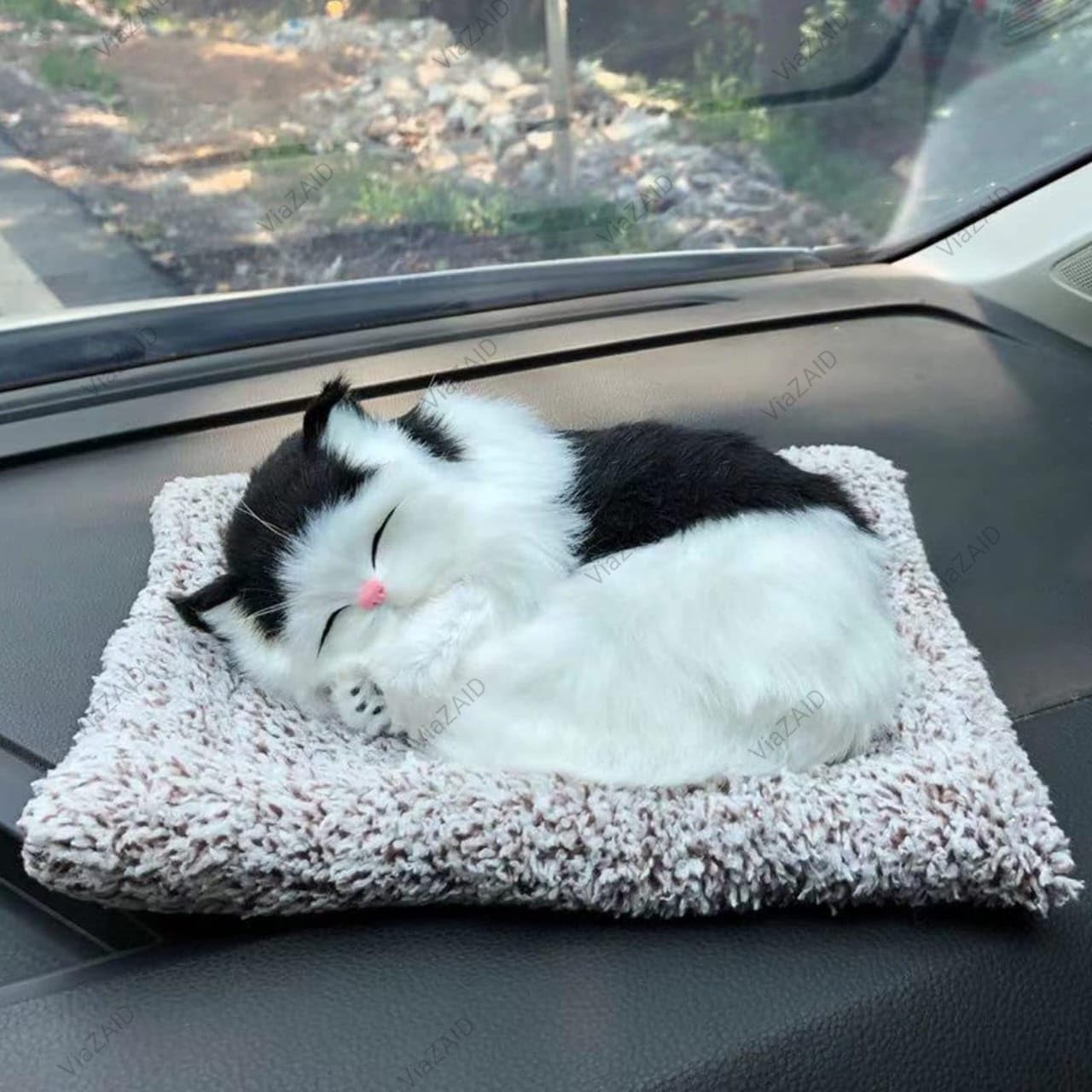 Sleeping Cute Cat for Car Dashboard and Home Decor with Activated Carbon | Car Dashboard Soft Toy Sleeping Cat (Black White)