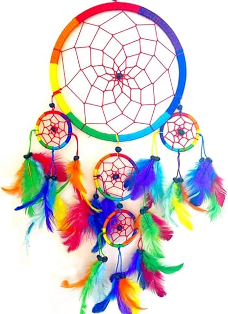 Large Blue Yellow Red Green Turquoise Blue Orange Rainbow Colour Dream Catcher Beautiful Home Decor & Kids Room Wall Hanging Party Bag Filler Item Catch All Those Bad Dreams No More Sleepless Nights