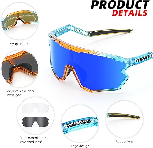 Vista 70 de Gafas de sol deportivas Gafas de ciclismo Gafas polarizadas rosadas Gafas de béisbol con 3 lentes, pesca, esquí, correr, golf