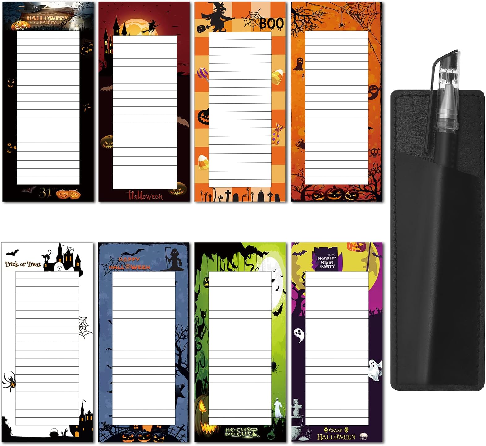 Whaline 4Pcs Halloween Magnetic Notepads 4 Design Cartoon List To-Do Paper Pad Fright Night Pumpkin Witch Grocery Shopping List Memo Note Pad For Home