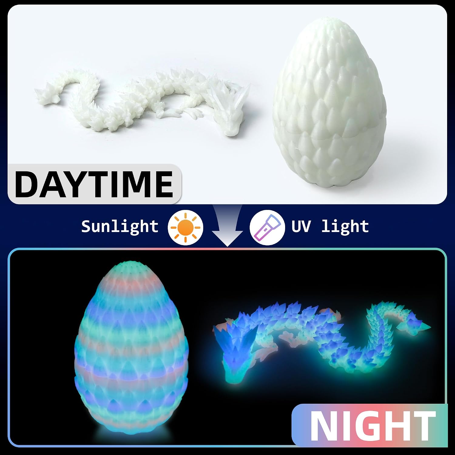 3D Printed Dragon Egg - Glow in the Dark, Large 12" Flexible Dragon Inside image 4