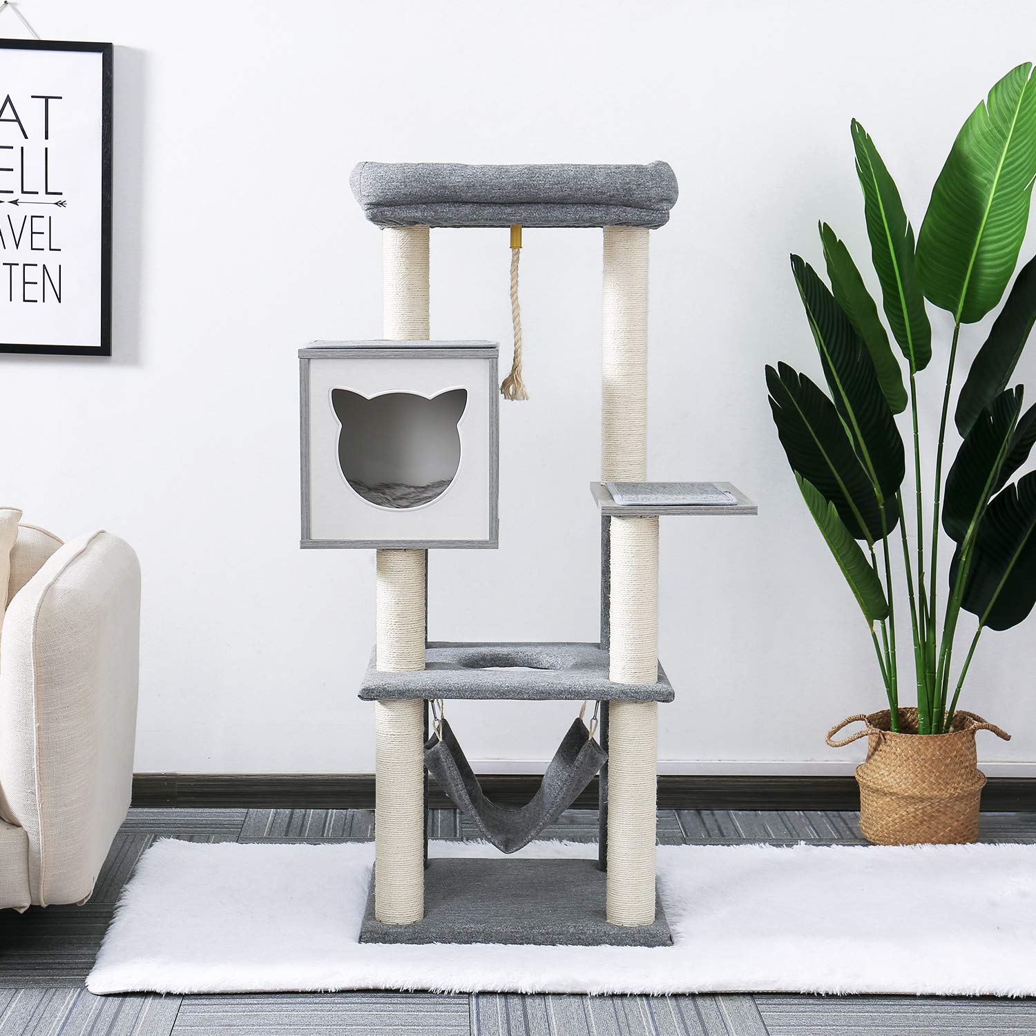 Buy Made4Pets Cat Tree for Indoor Cats Modern Wooden Cat Tower with Hammock for Large Cat Kitten