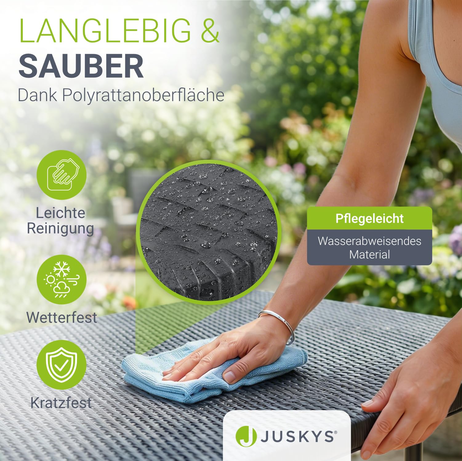 Juskys Bierzeltgarnitur Amberg 3-teilig & klappbar - 180 x 74 x 74-2 Bierbänke & Biertisch in Rattan-Optik Gartenmöbel-Set Festzeltgarnitur Camping