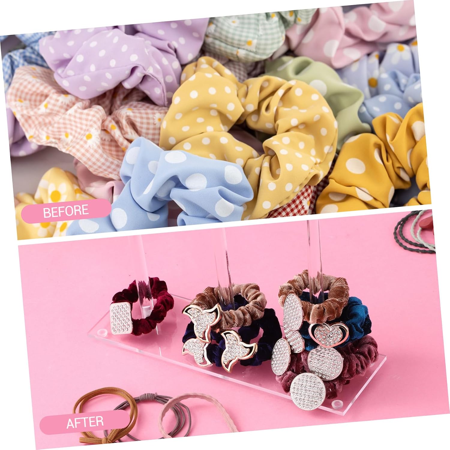 2pcs Hair Tie Organizer Stands Clear Scrunchie Holder for Hair Accessories Bracelets Display Rack for Bangles Hairbands Sleek Vanity Storage