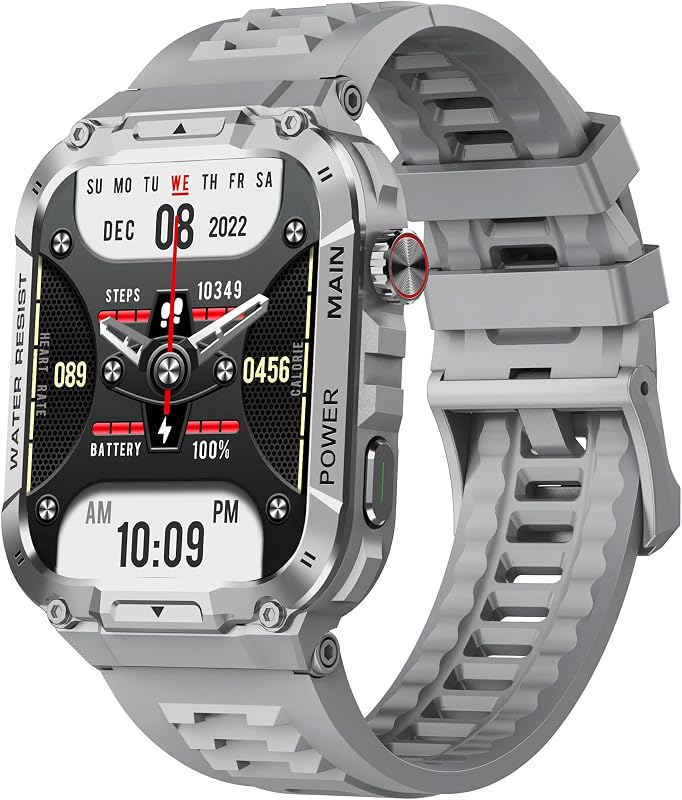 Reloj inteligente militar para hombres con función de llamada, reloj inteligente de fitness para teléfonos Android y iPhone, rastreador de fitness impermeable con oxígeno en sangre/frecuencia cardíaca/sueño/más de 100 modos deportivos, relojes para hombres