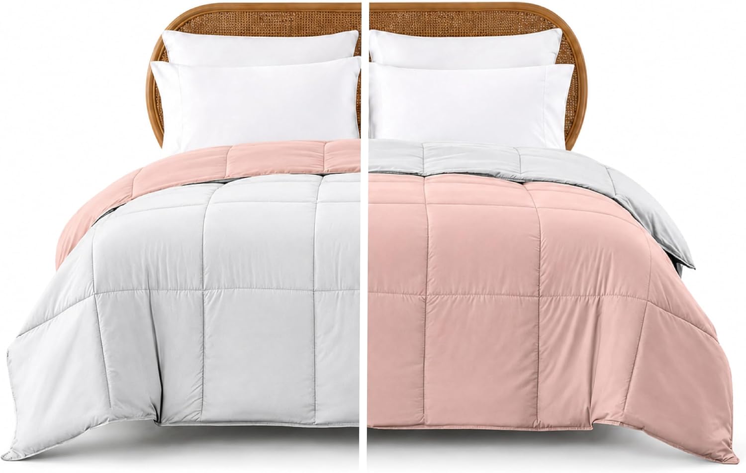 Modern Threads Comforter Duvet Insert, Reversible Quilted Down Alternative Comforter with Corner Tabs, All Season Bedding, Twin, Blush/White
