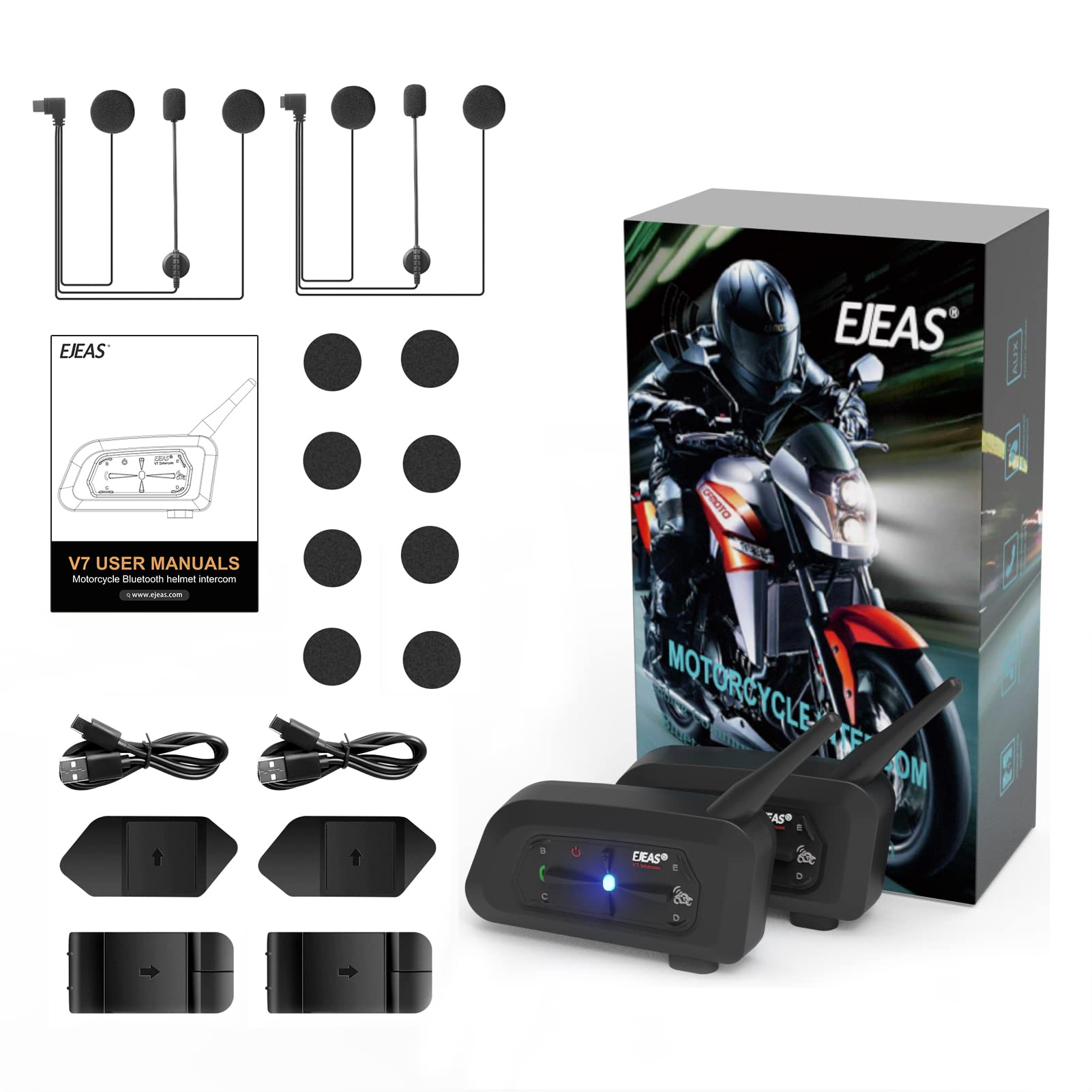 EJEAS V7 Motorbike Bluetooth Intercom,Auriculares de intercomunicador de motociclo,Conexión de 7 Personas,Distancia de intercomunicación 1500M,Reducción de Ruido CVC