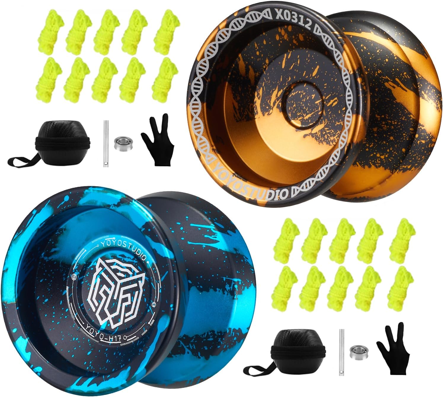 Pack of 2 Yoyos - YOYOSTUDIO X0312 Yoyo Black Gold + H17 Yoyo Black Blue