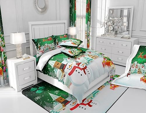 Miniatura 6 de Manfei Juego de edredón de Navidad, tamaño matrimonial, juego de edredón de árbol de Navidad con muñeco de nieve con 2 fundas de almohada, juego de