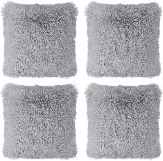 Hivexagon Faux Fur GREY Pillow Cover Set of 4 (17 x 17)