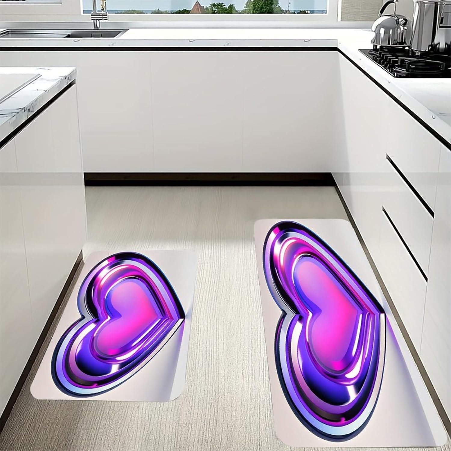Purple Hearts Kitchen Mats for Floor 2PCS Waterproof Non-Slip Kitchen Rugs Cushioned Anti-Fatigue Mat Heavy Duty Floor Mats Comfort Standing Mat for Kitchen Home Office Laundry image 3