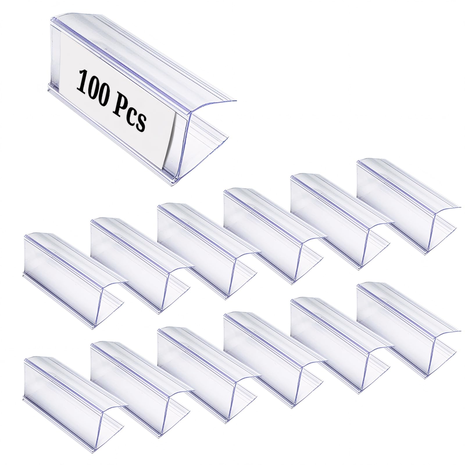 100 pz Porta Etichette Trasparente 6 x 2,5 cm, Mini Porta Cartellini titolari di plastica, Porta Prezzi Trasparente tag per Ufficio Negozio Scaffali Supermercati