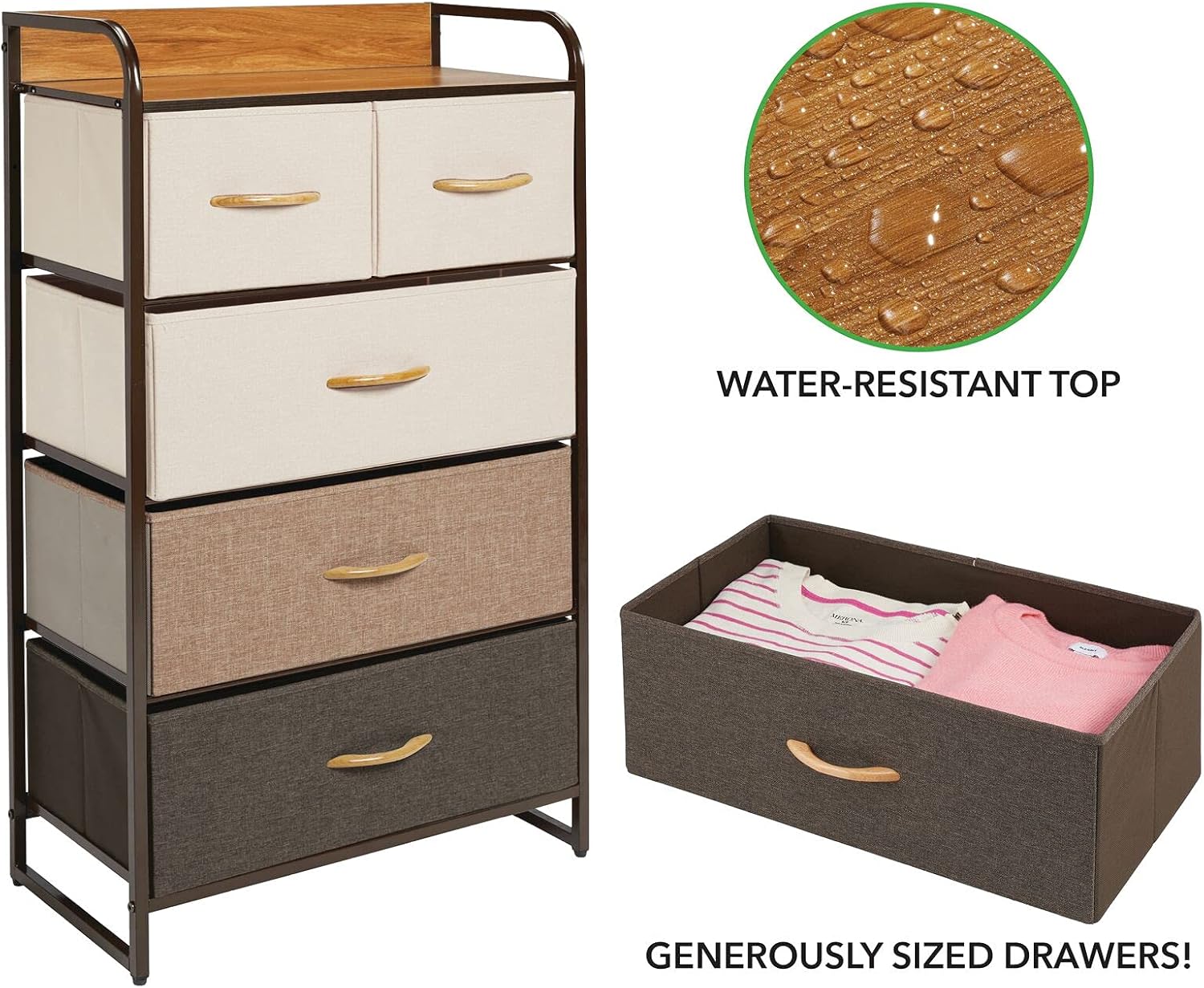 mDesign Tall Dresser Storage Chest - Vanity Furniture Cabinet Tower Unit for Bedroom, Office, and Closet - Textured Print - 5 Removable Drawers - Multi/Espresso Brown -
