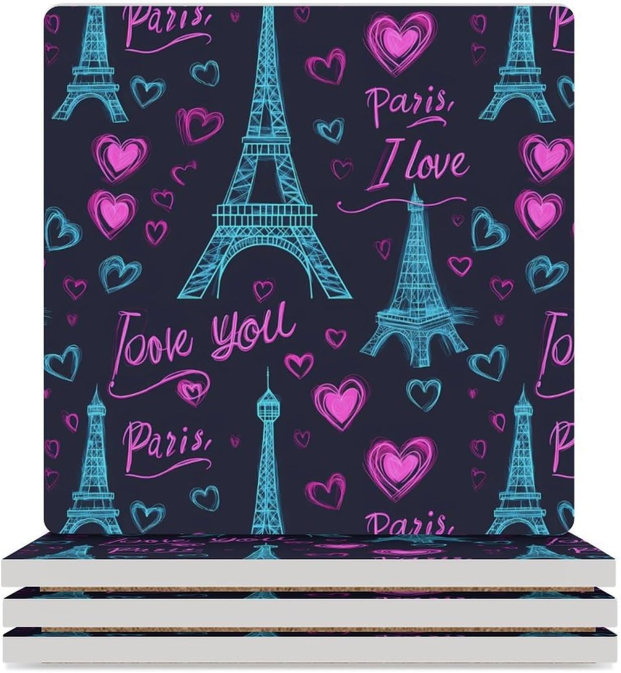 Paris Eiffel Tower Ceramic Coasters Square Drinks Coaster Coffee Table Decor Table Coaster for Home Bar