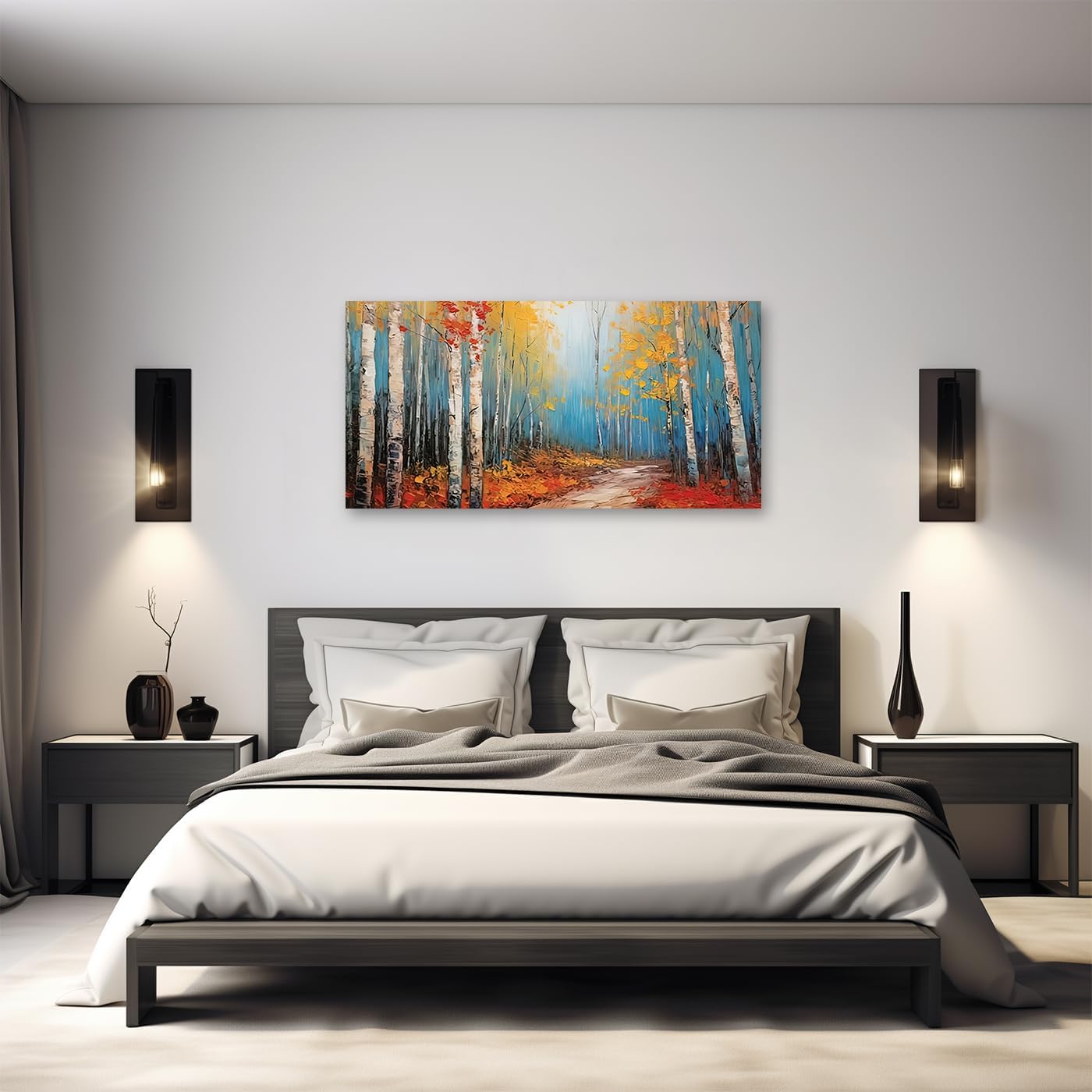 DOARTDO Lienzo de abedul blanco para pared, pintura de bosque amarillo ...