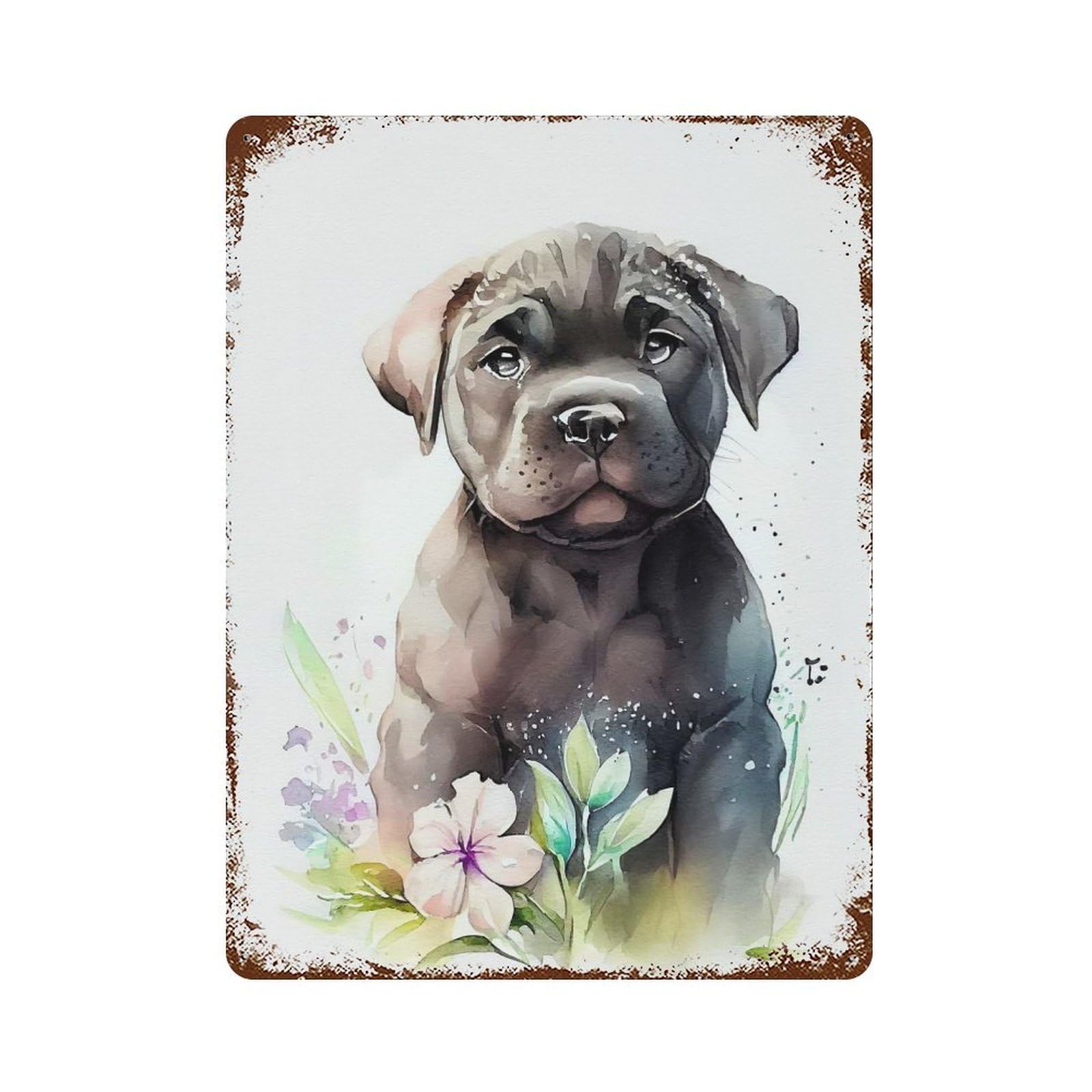 Cane Corso Watercolor Aged Metal Wall Plaque 15.7"x11.8", Old School Wall Decor for Garage, Pub Or Kitchen