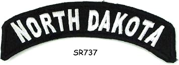 North Dakota White on Black with Border Iron On Sew On Small Rocker State Patch for Jacket Vest