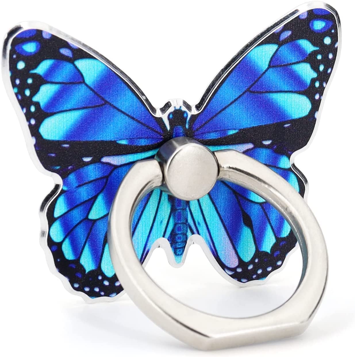 KolorFish Universal Painted Butterfly Mobile Phone Ring Holder Finger Ring Grip Stand 360° Rotation 180° Flip Kickstand Compatible with All Smartphones (Blue)-image-35