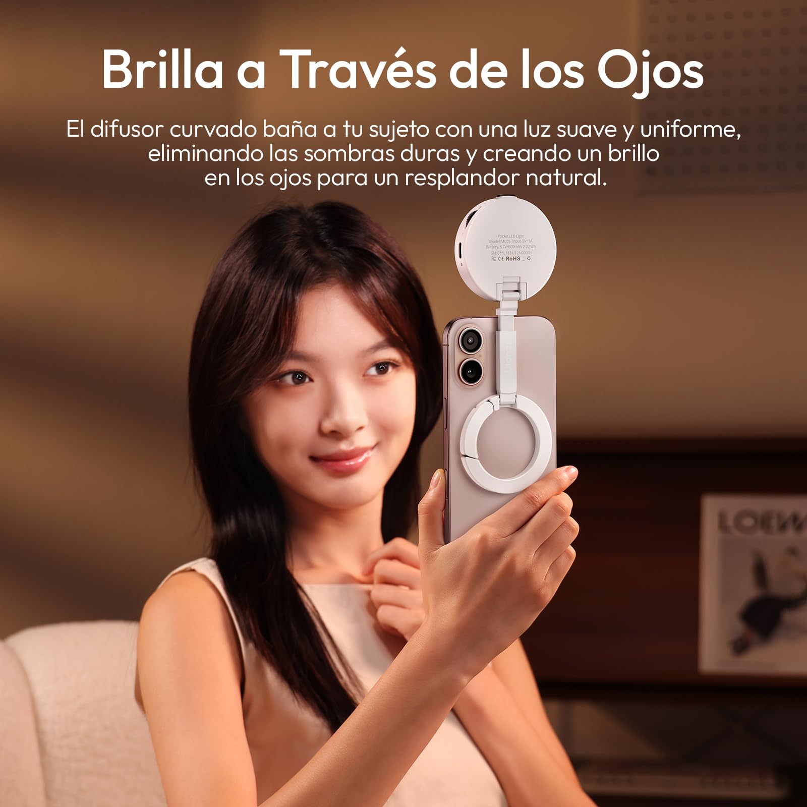 ULANZI ML05 Luz Magnética para Selfie para iPhone, LED Anular con Doble Imán y Espejo, 9000 K CRI≥97, Luz para Móvil con Iluminación Gran Angular, Ideal para Vlog, Foto y Grabaciones de Vídeo