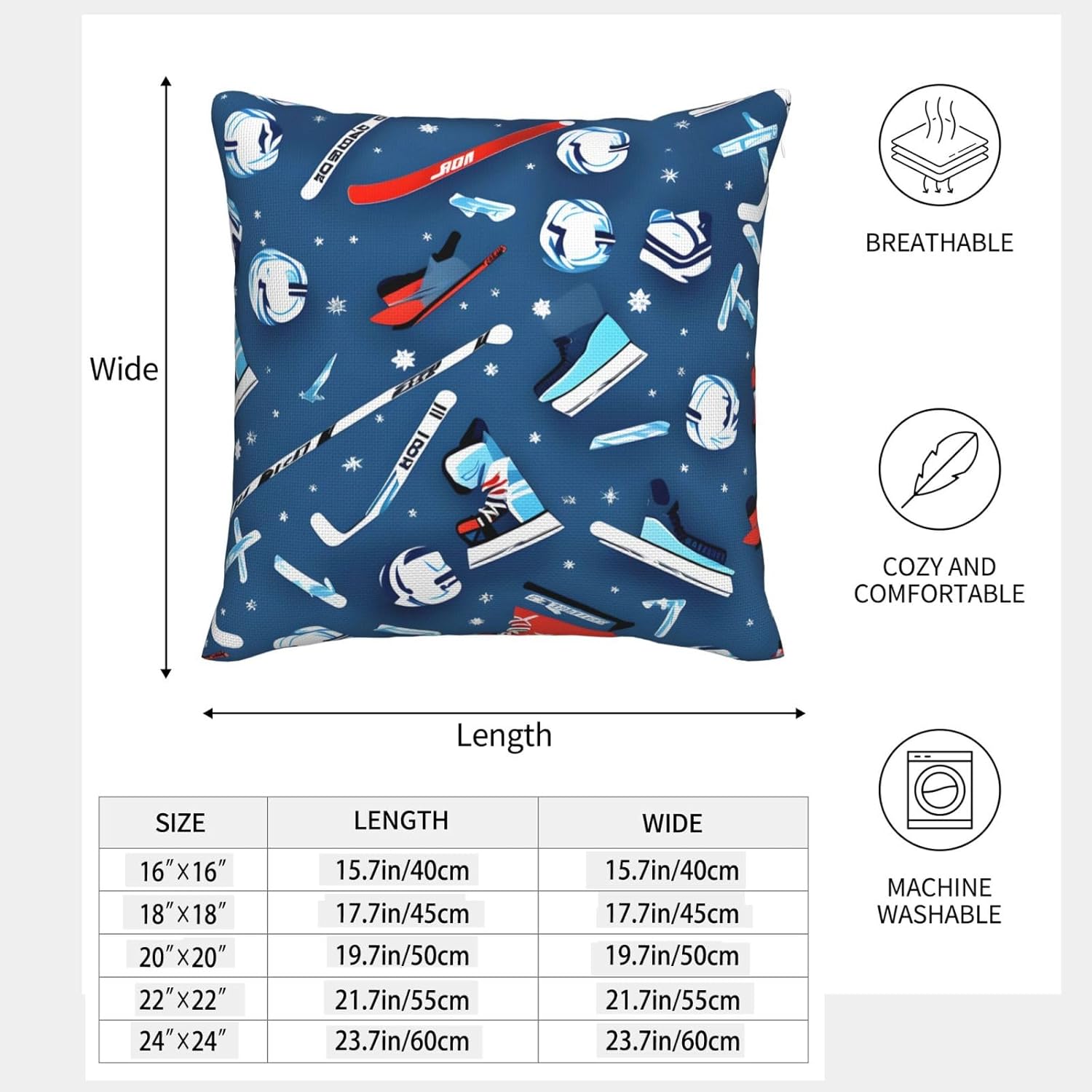Ice Hockey Print Imitation Linen Pillowcase -2 Sets, Fashionable Home Decoration, Used for Sofas, Gardens, beds