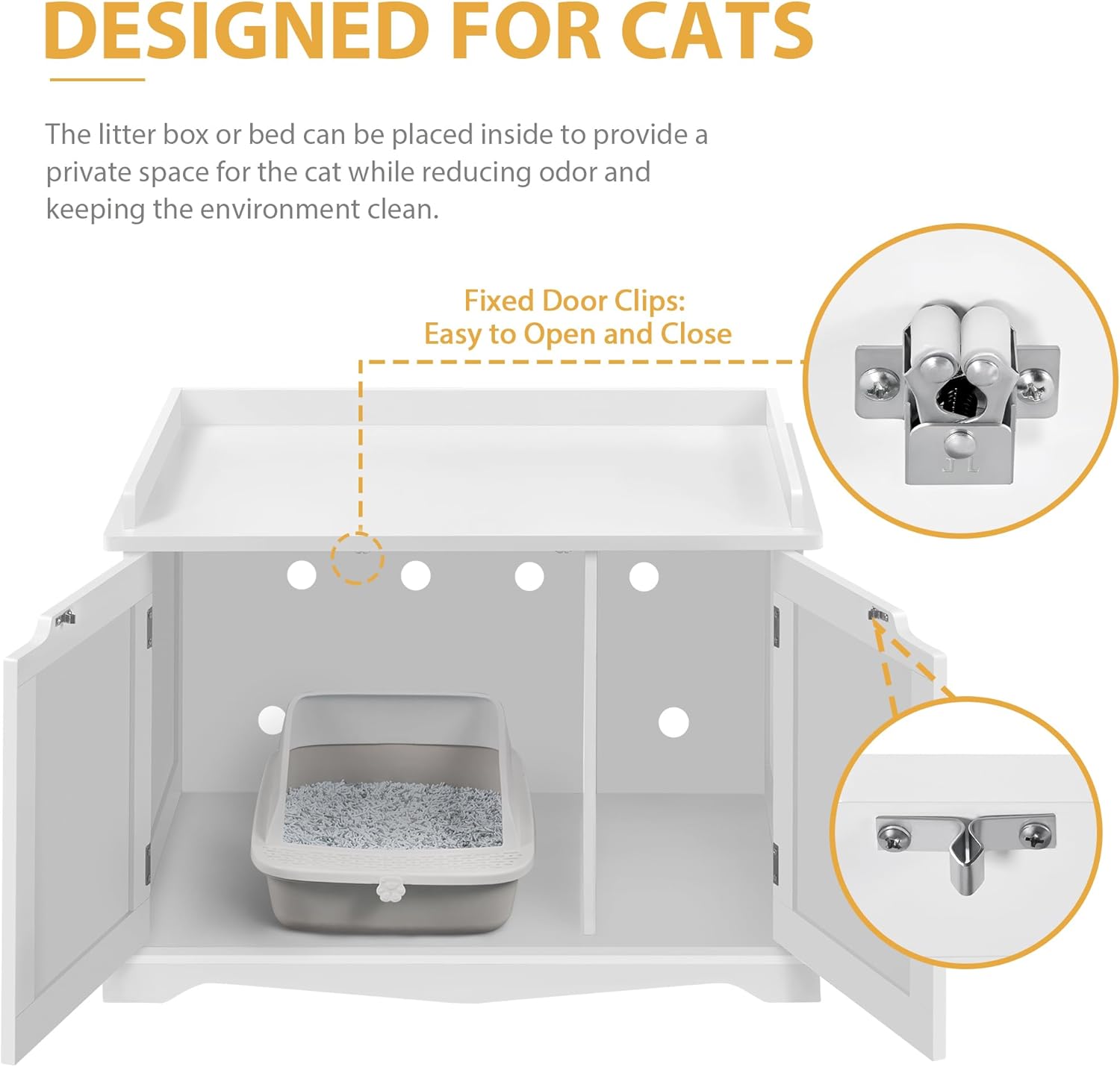 Yaheetech Cat Litter Box Enclosure, Hidden Litter Furniture, Cat Washroom, Pet Crate, Decorative Storage Bench Pet Side Table for Large Cat Kitty, White