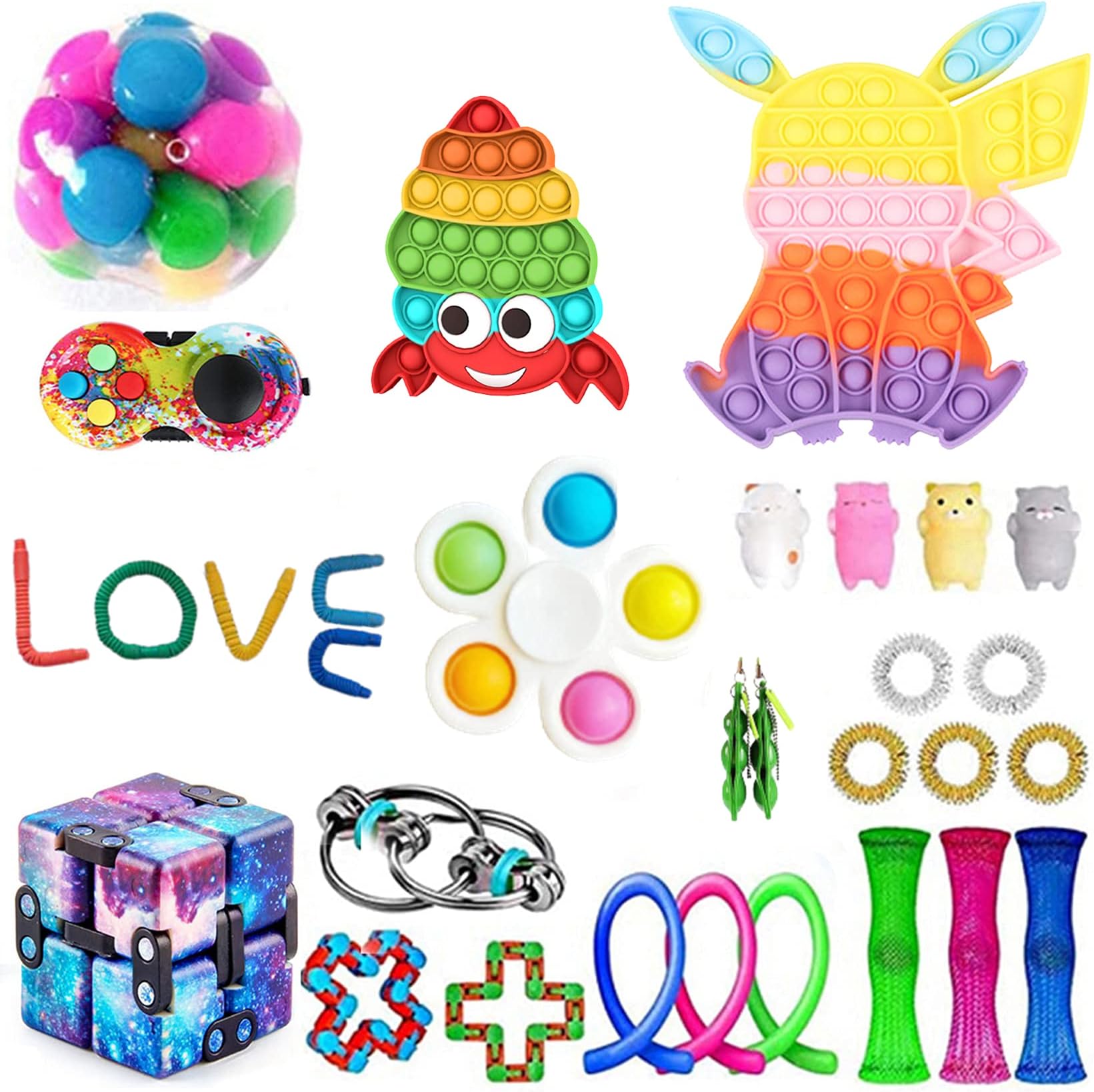 Vkasd Fidget Toy Pack Pop Bubble Anti-Anxiety Early Educational Tools, Cheap Sensory Fidget Pack Stress Relief Toys with Cube Marble Mesh Anxiety Pop Magic Cube for ADHD ADD Kids Adult (I)