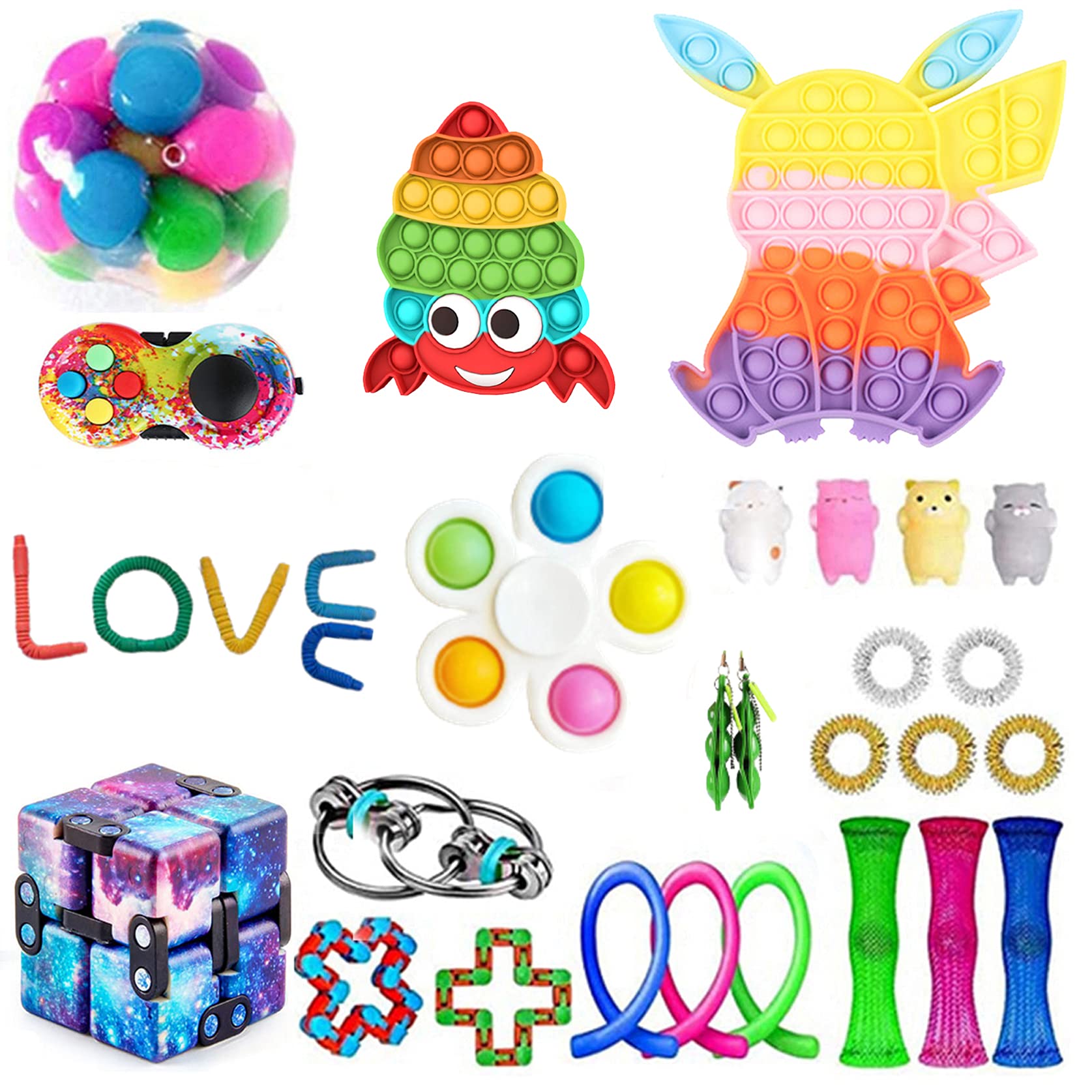 Vkasd Fidget Toy Pack Pop Bubble Anti-Anxiety Early Educational Tools, Cheap Sensory Fidget Pack Stress Relief Toys with Cube Marble Mesh Anxiety Pop Magic Cube for ADHD ADD Kids Adult (I)