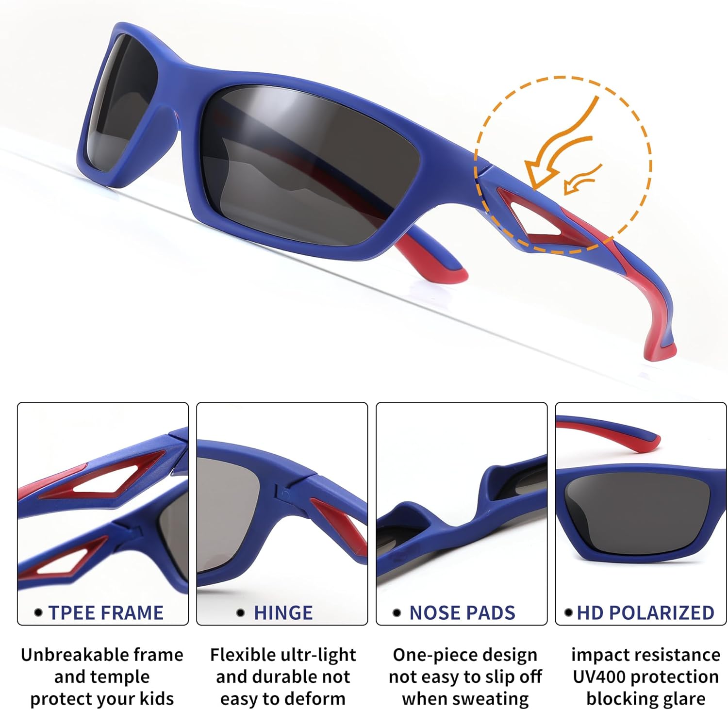 FEISEDY Kids Polarized Sunglasses TR90 Sports Cycling Glasses UV400 for Boys Girls Age 3-10 B0160