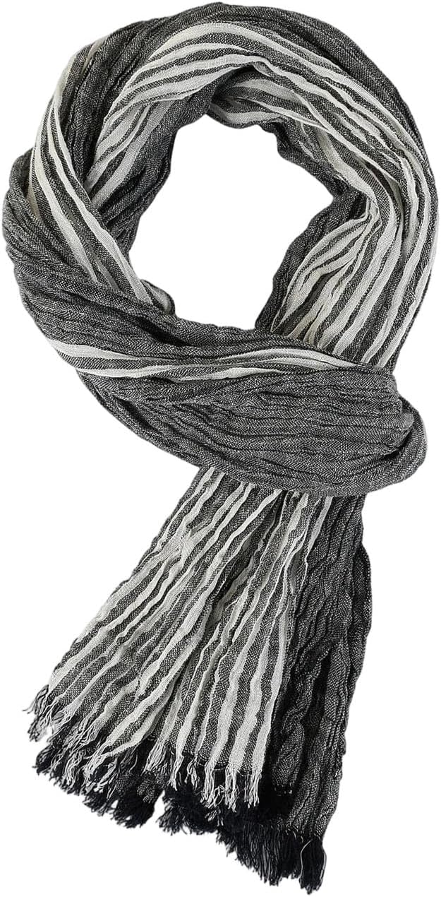 Spring Thin Stripe Scarf Soft Contrast Color Weaving Wrinkled Vintage Shawls Scarf For Men