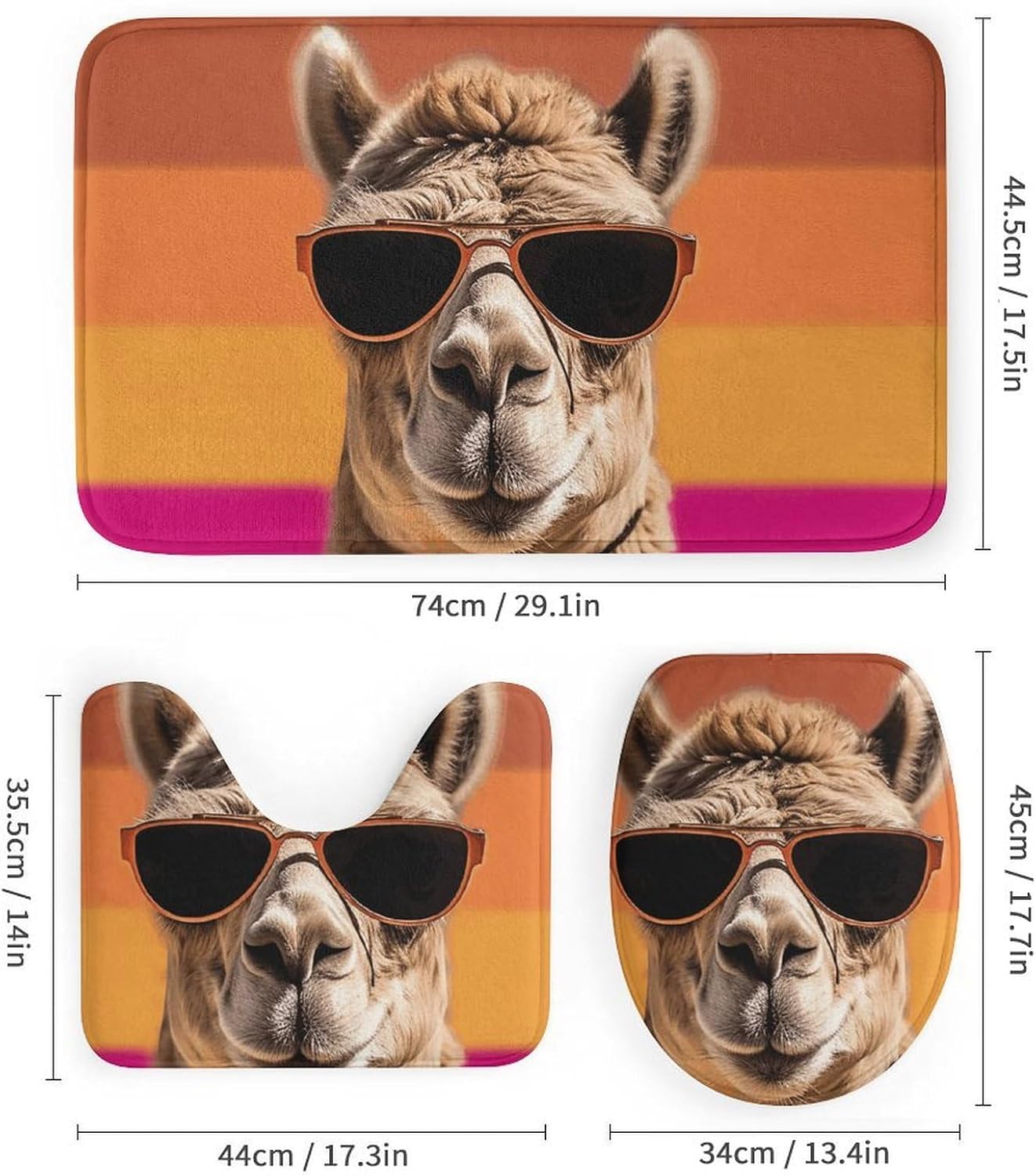 Camel Wearing Sunglasses Shower Curtain Set 4 Piece, Non-Slip Bath Mat with Toilet Lid Cover and Waterproof Shower Curtain with 12 Hooks, Complete Bathroom Set for Home Decor