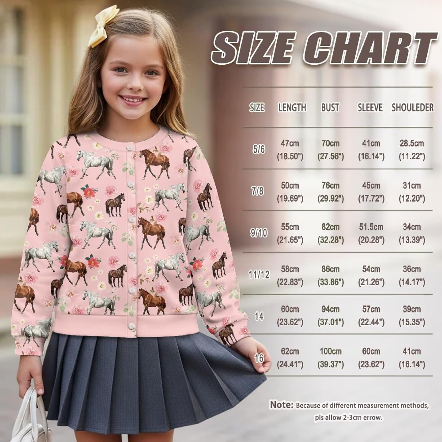 Wanyint Girls Lightweight Cardigan, Long Sleeve Printed Polyester Cover Up, Crewneck Button Front, Machine Washable, 5-16Y