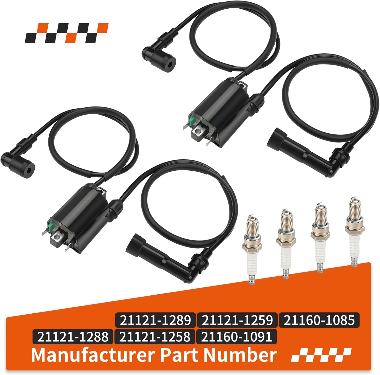 For Kawasaki Vulcan 1500 VN1500 1996-2008 2Pcs Ignition Coil W/Wire Cap + Spark Plug 21121-1288