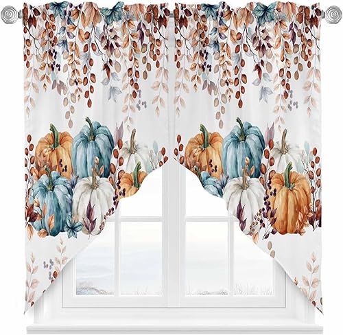 Miniatura 14 de Cenefa de cortinas con estampado de girasol marrón para ventanas de cocina, cortinas retro con bolsillo para barra, cortinas del suroeste, cortinas