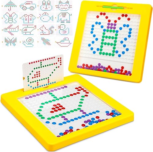 Silipull 2 juegos de tablero magnético de dibujo para niños, tablero de puntos magnético grande con patrón de cuentas magnéticas, cuadernos,