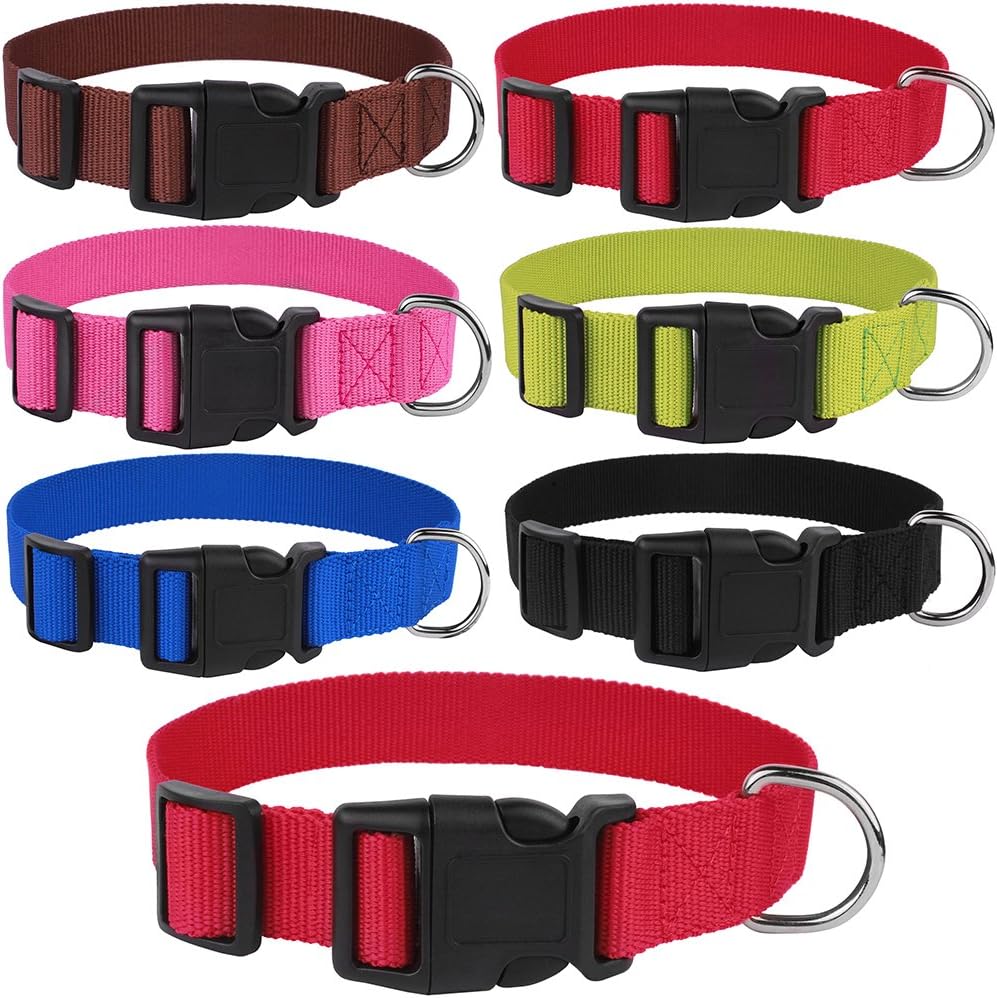 CollarDirect Nylon Dog Collar Side Release Buckle Adjustable Puppy Collars for Dogs Small Medium Large (M Neck Fit 11-16 inch, Red)