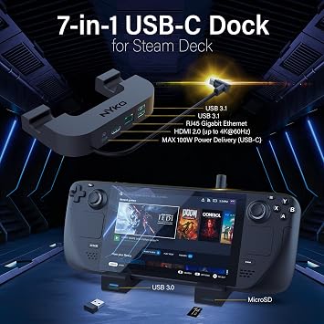 Nyko Power Dock for Steam Deck | 6-in-1 Steam Deck Dock | Speed Charging USB-C Power Dock | 2 USB 3.1 Ports | USB 3.0 Port | Gigabit Ethernet Port | HDMI Out (up to 4K @60hz) | Micro-SD Card Slot