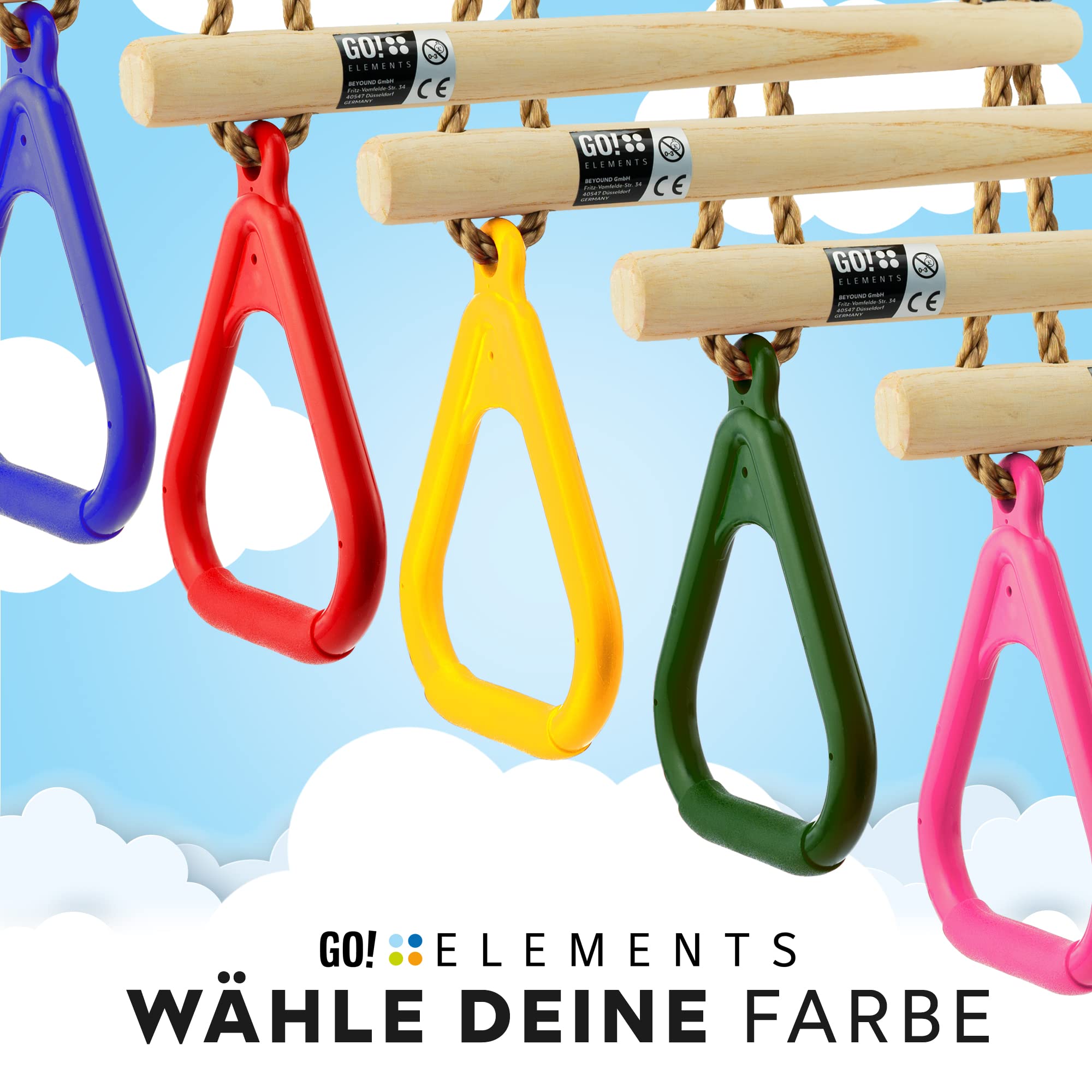 Trapez Schaukel Garten Kinderschaukel Outdoor Indoor Höhenverstellbar rutschfest Schaukelsitz robuste Schaukel mit Holzstange Kunststoffringen