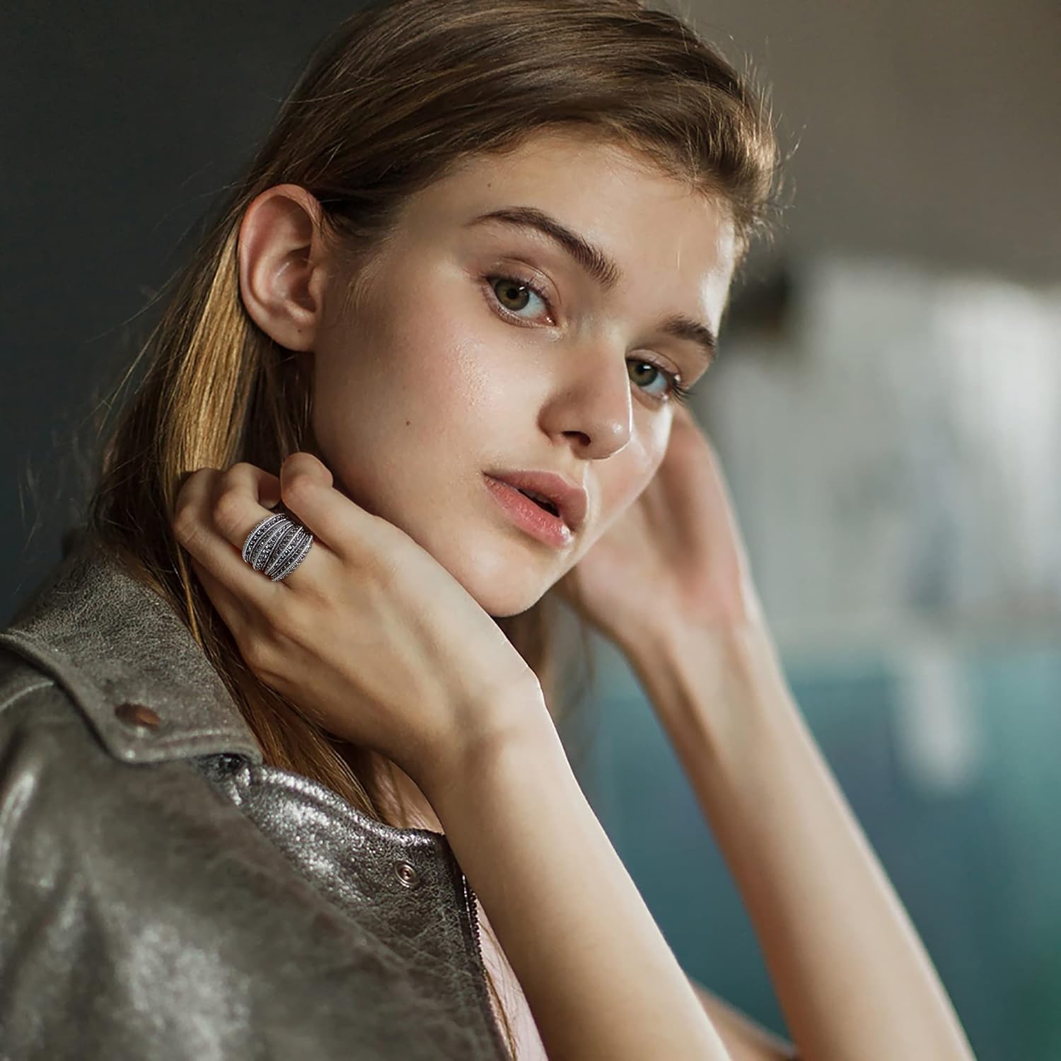 Black Rings for Women, Vintage Cross Marcasite Rings Statement Big Chunky Aesthetic Ring Costume Jewelry for Her - Image 4