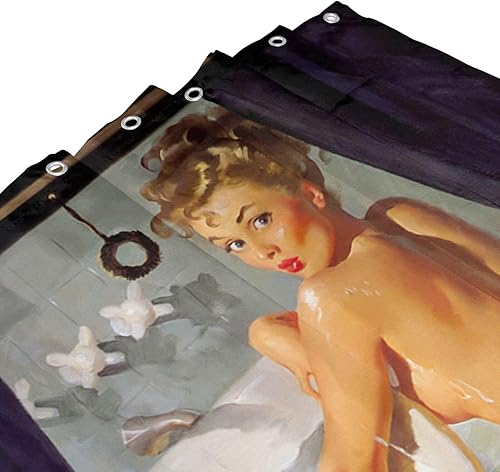 Miniatura 4 de FUNNY KIDS' HOME Cortinas de ducha retro con pin up para baño, pintura al óleo, arte de lienzo, decoración de baño, sexy dama bañándose en la