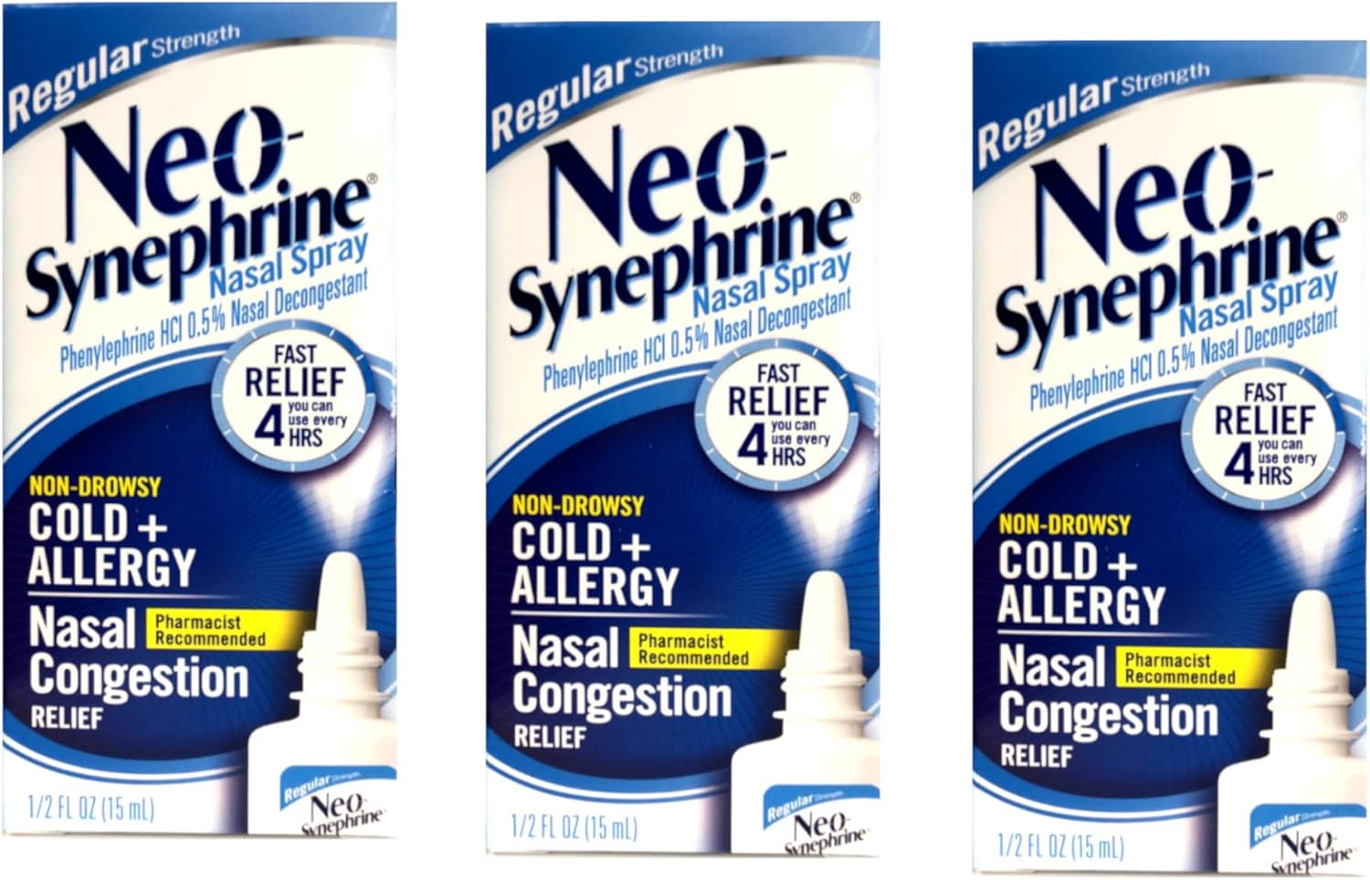 Neo-Synephrine Nasal Spray, REGULAR Formula, 0.5-Ounce (Pack of 3)