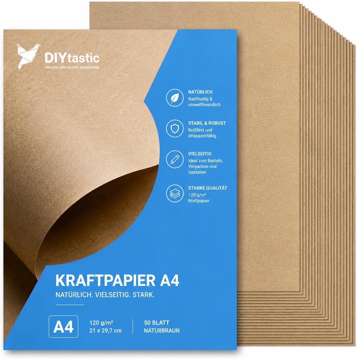 100 arkuszy brązowego papieru typu kraft o gramaturze 160 g/m², wykonanego z ekologicznego, naturalnego papieru – nadaje się do rękodzieła i druku – gruby karton i papier budowlany