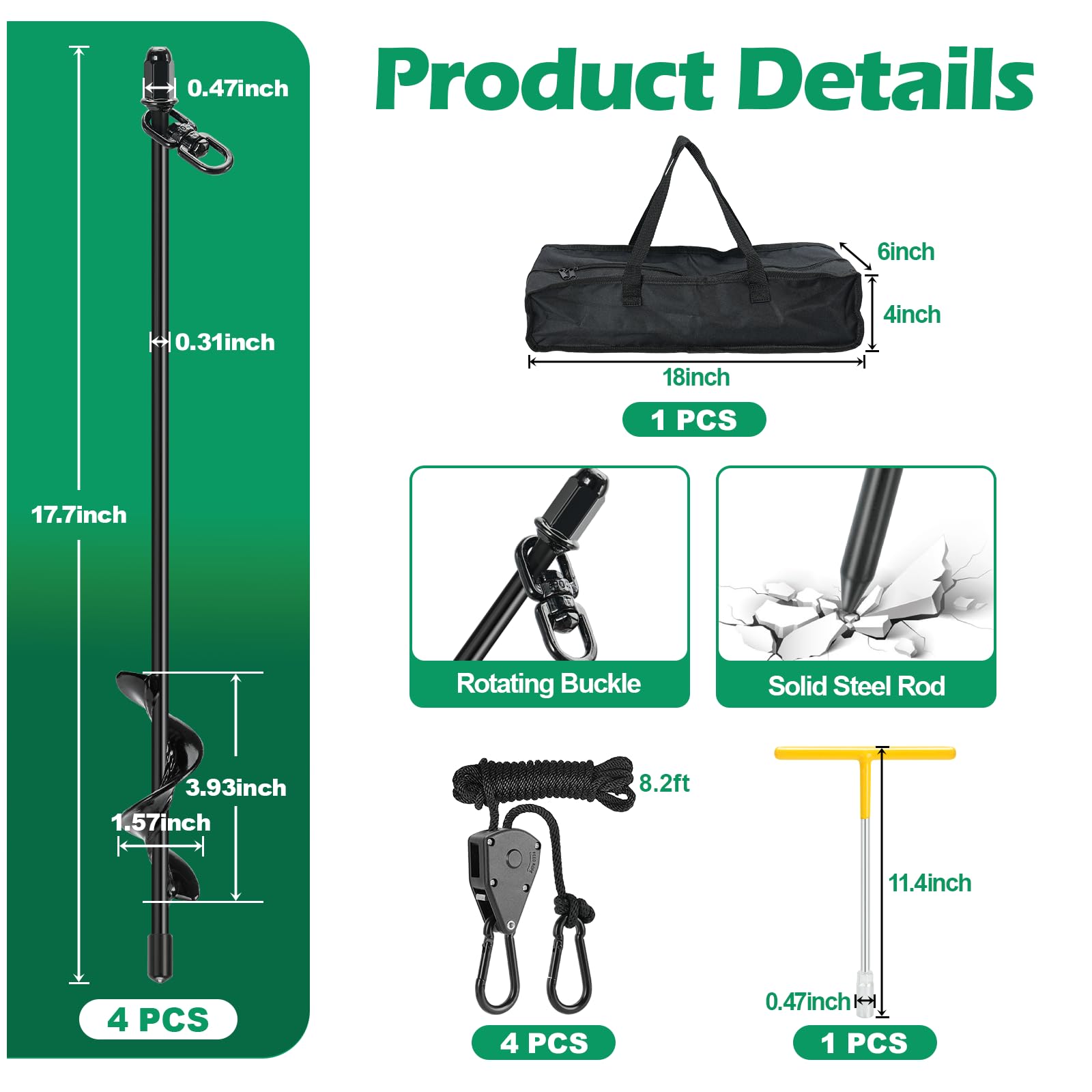 Tent Stake Heavy Duty Kit for High Winds, 4 Pack 17.7